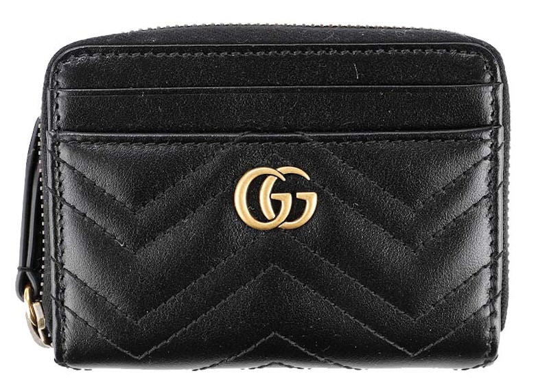 Gucci GG Marmont Matelasse Zip Card Case Black in Leather - US