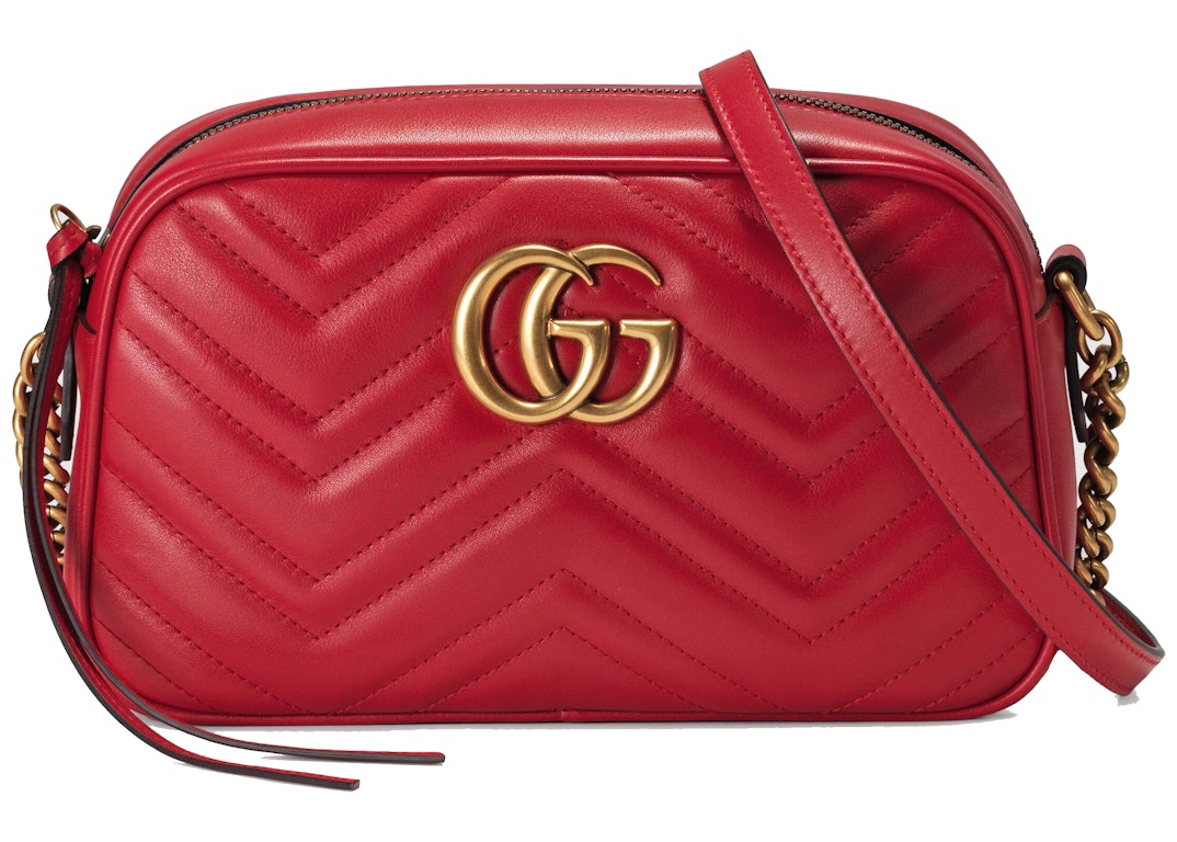 Pre-owned Gucci Gg Marmont Matelassé Shoulder Bag Small Hibiscus Red