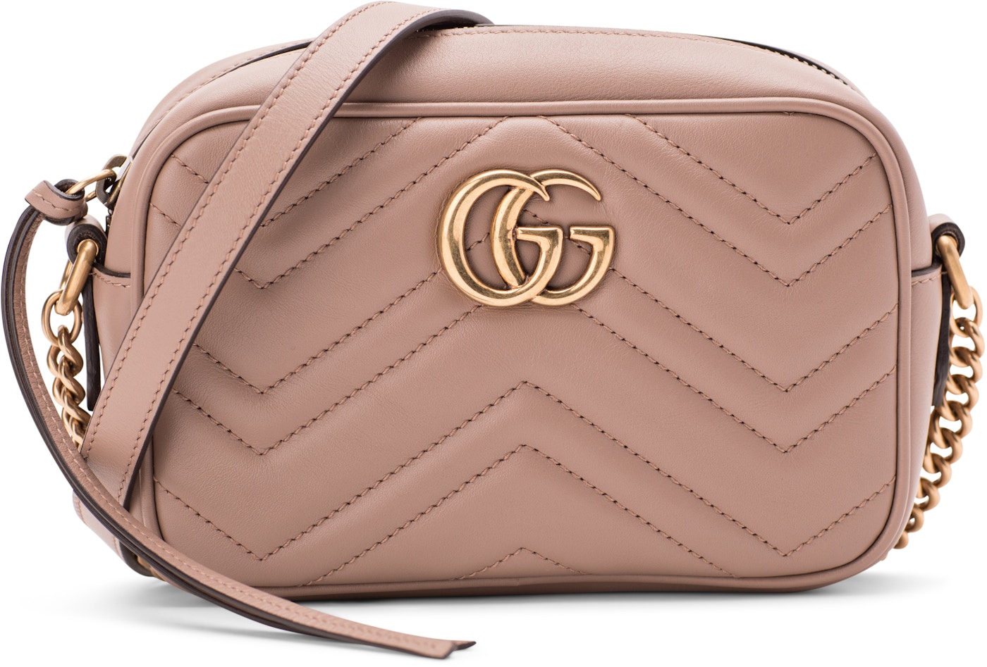 Gucci GG Marmont Matelasse Camera Bag Dusty Pink in Leather with Antique Goldtone