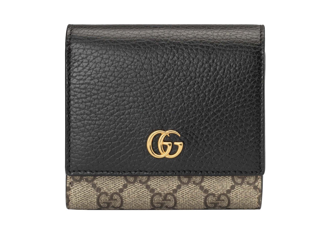 Pre-owned Gucci Gg Marmont Medium Wallet Beige/ebony