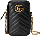 GG Marmont matelassé leather super mini bag in black chevron leather