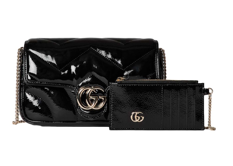 Pre-owned Gucci Women's Gg Marmont Mini Bag With Card Case In Black