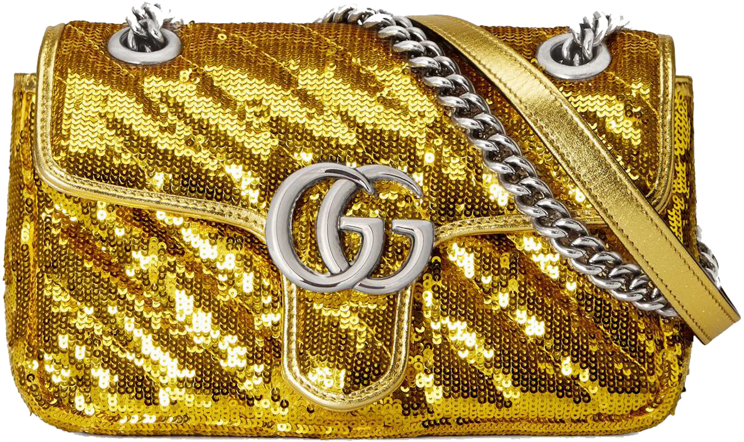 Gucci GG Marmont Mini Sequin Shoulder Bag Gold in Silk with Silver-tone - US