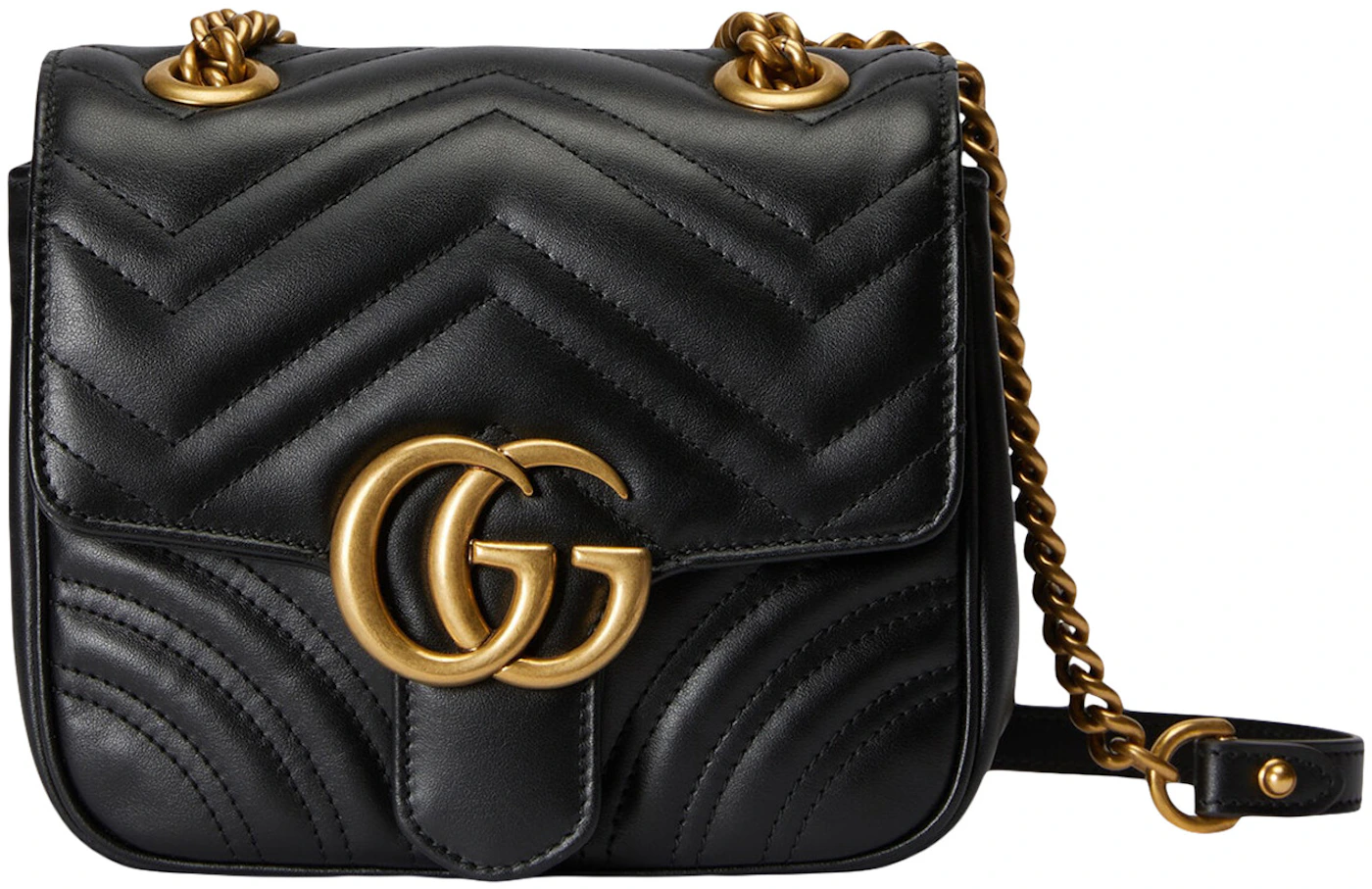 Gucci GG Mini Shoulder Bag Matelasse Black in Antique Gold-tone - US