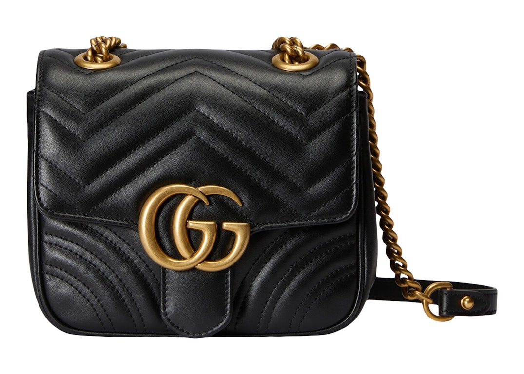 Pre-owned Gucci Gg Marmont Mini Shoulder Bag Matelasse Chevron Black