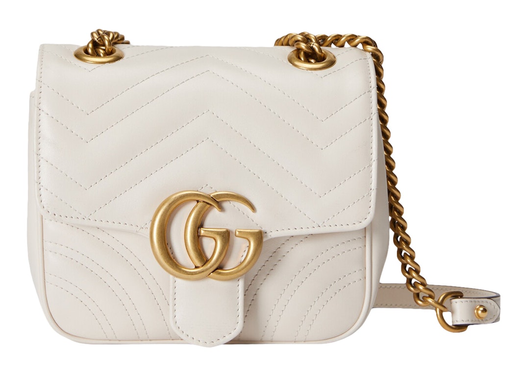 Pre-owned Gucci Gg Marmont Mini Shoulder Bag Matelasse Chevron White