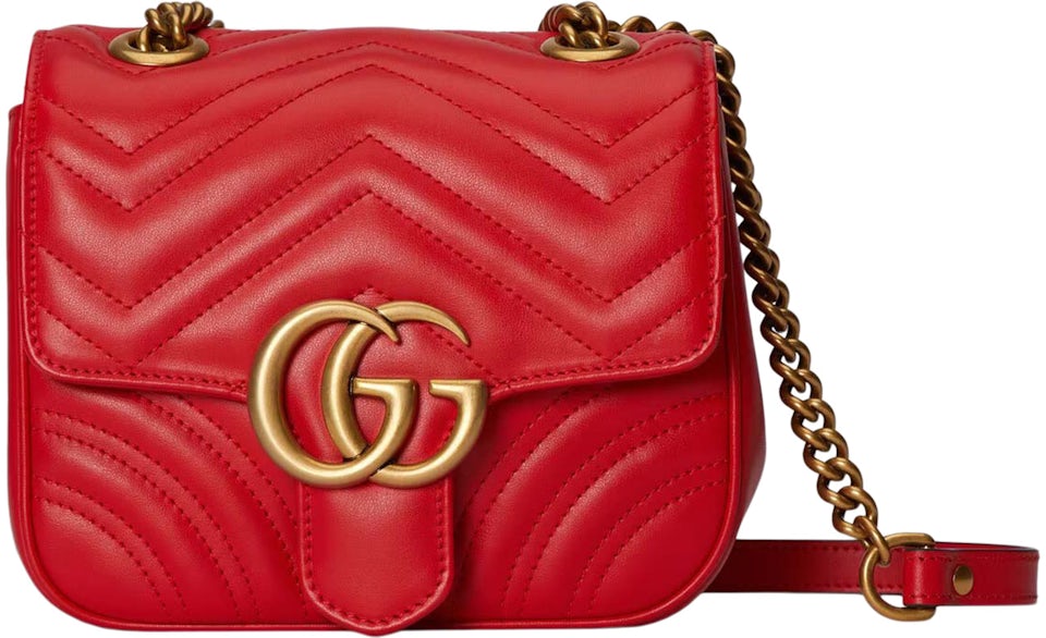 Gucci GG Marmont Mini Shoulder Bag Black Chevron Leather with Gold