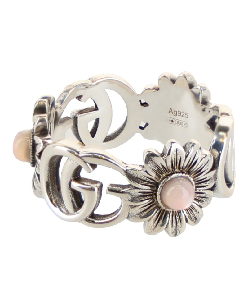Pre-owned Gucci Women's Gg Marmont Motherofpearl Ring In Silver