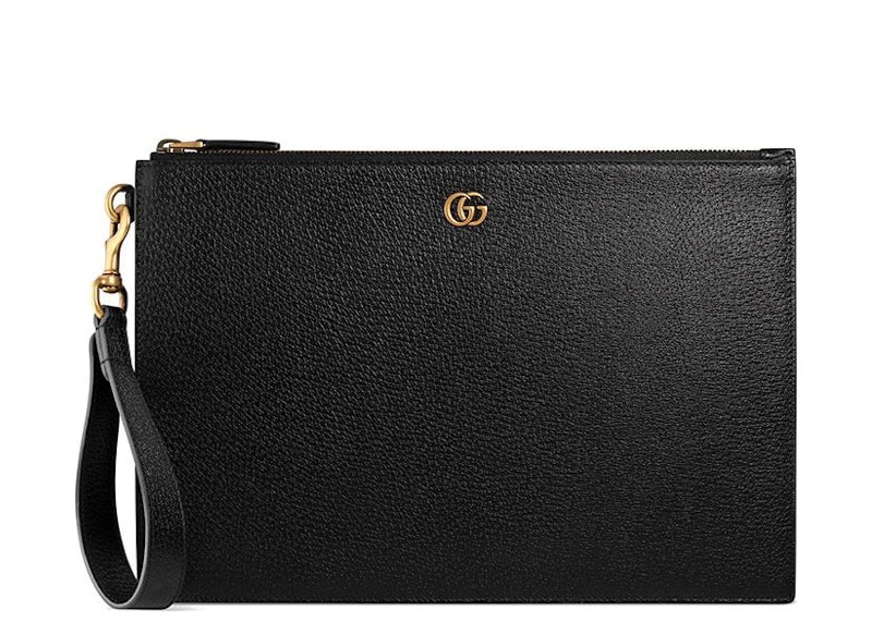 Gucci GG Marmont Pouch Black in Textured Calfskin Leather with