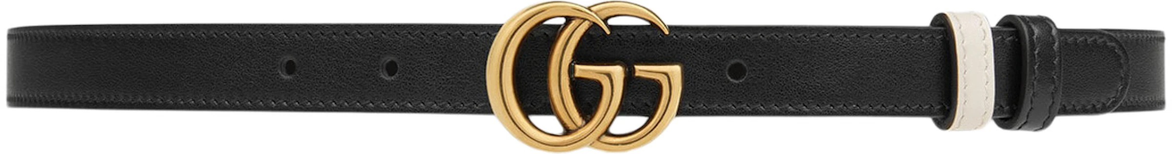 Gucci GG Marmont Reversible Thin Belt Black/White in Leather with Aged  Gold-tone - US