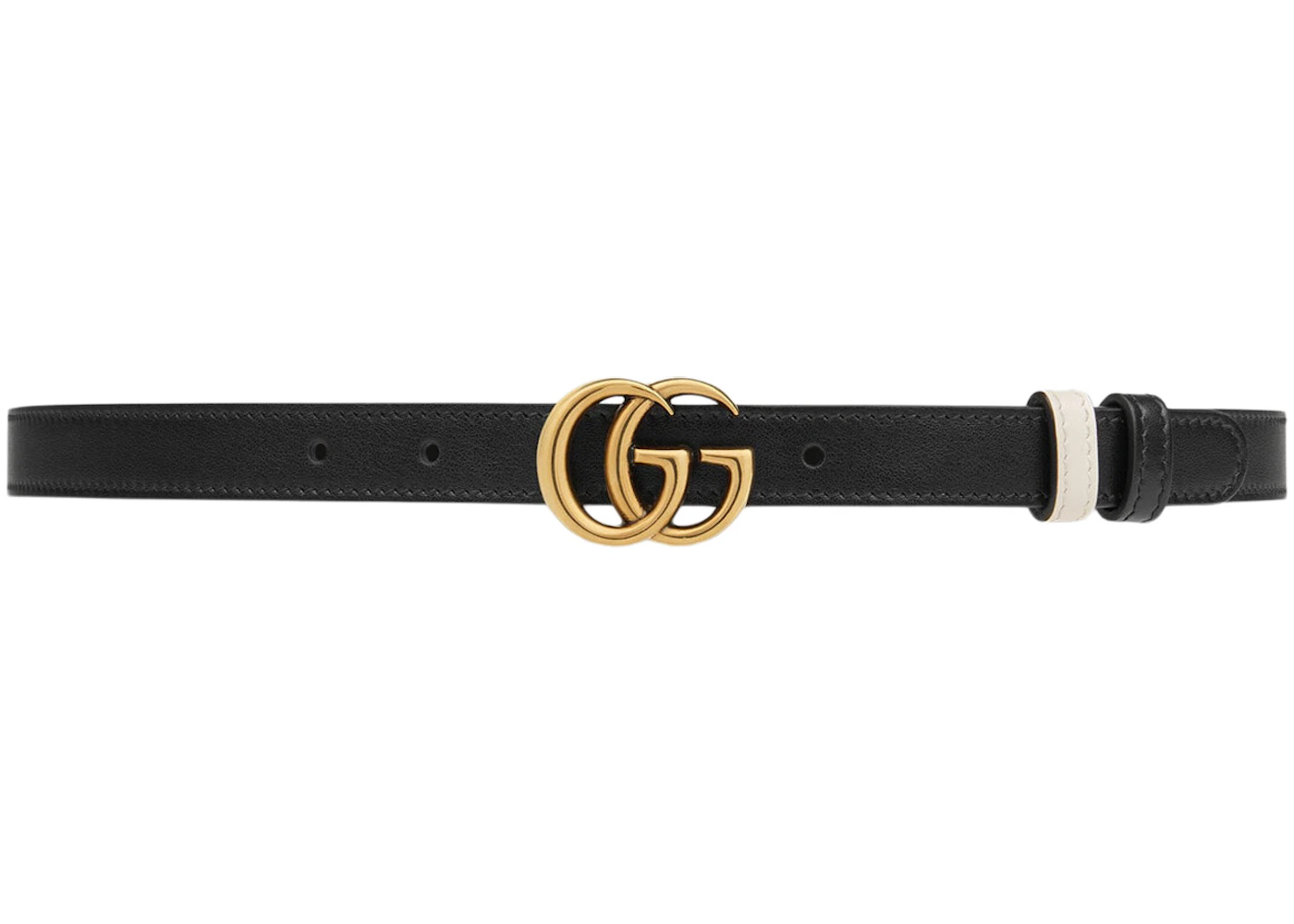 Gucci GG Marmont Reversible Thin Belt Black/White in Leather with Aged ...
