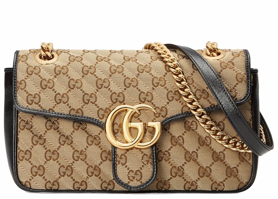 Gucci GG Marmont Small Diagonal Matelasse Bag Original GG Canvas  Beige/Ebony in Canvas/Leather with Shiny Gold-tone - GB