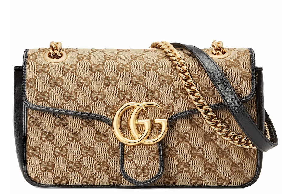 Gucci GG Marmont Small Diagonal Matelasse Bag Original GG Canvas  Beige/Ebony in Canvas/Leather with Shiny Gold-tone - GB