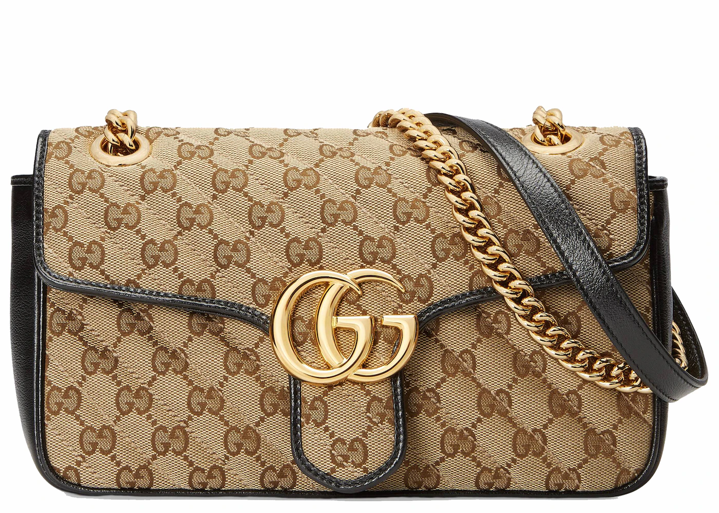 Gucci GG Marmont Small Diagonal Matelasse Bag Original GG Canvas Beige/Ebony in Canvas/Leather with Shiny Gold-tone - US