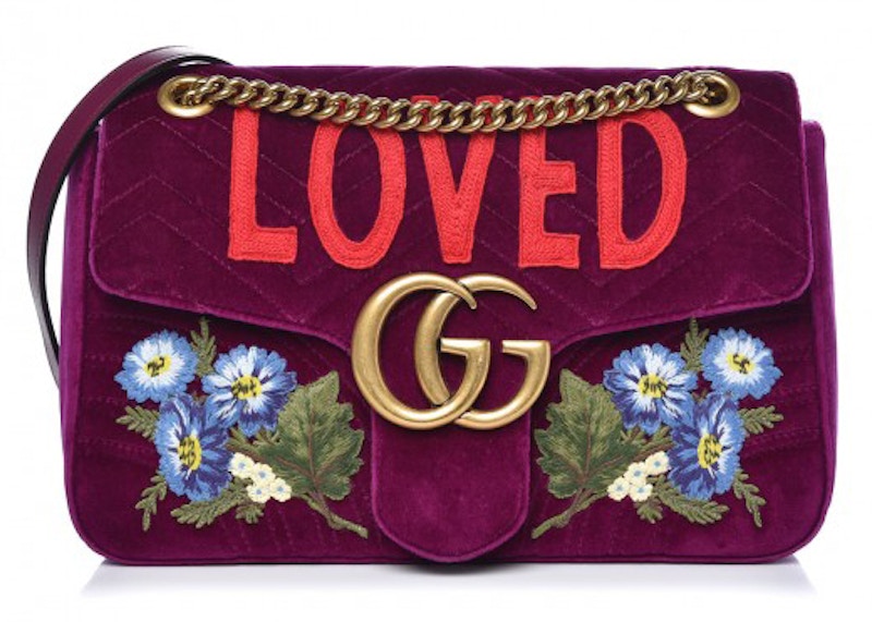 gucci marmont embroidered velvet bag