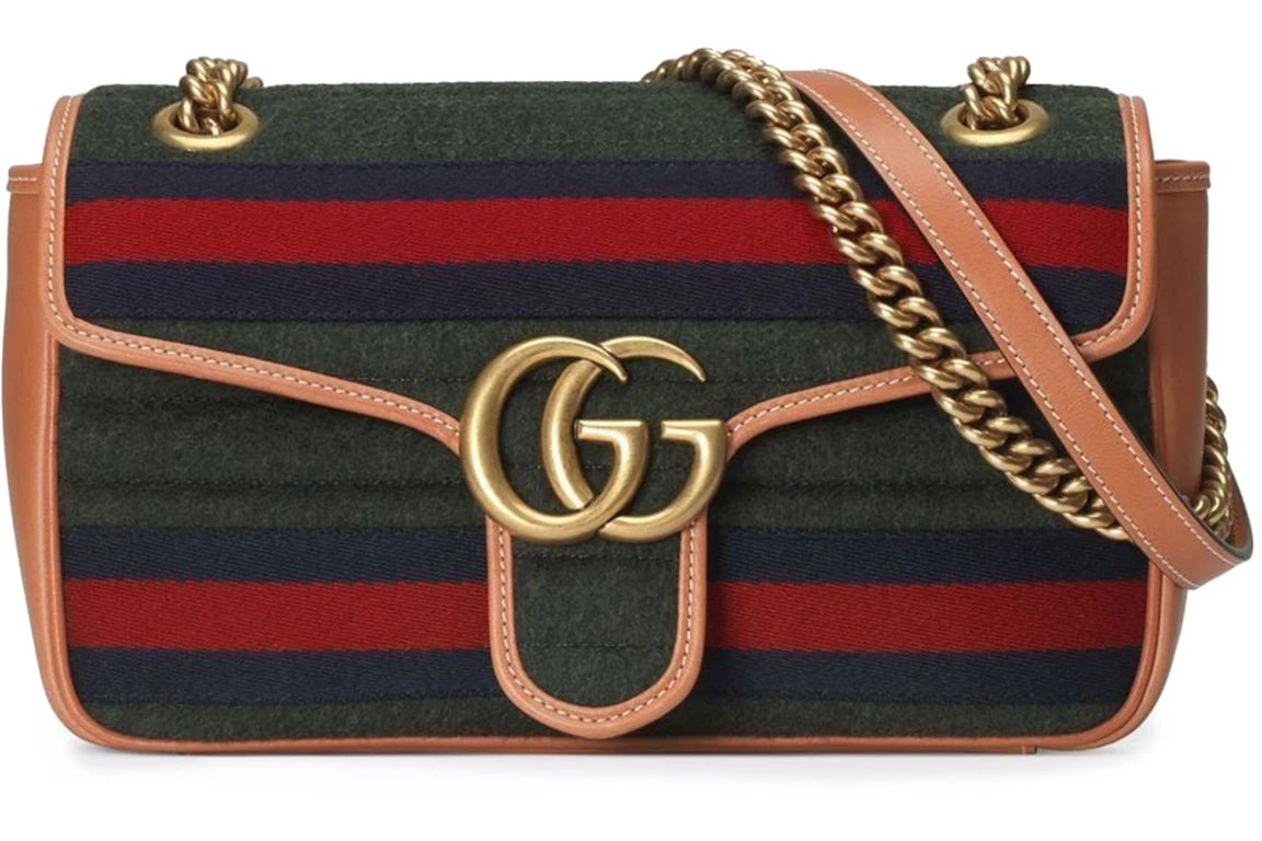 Gucci GG Marmont Shoulder Bag Mini Striped Dark Green/Brown