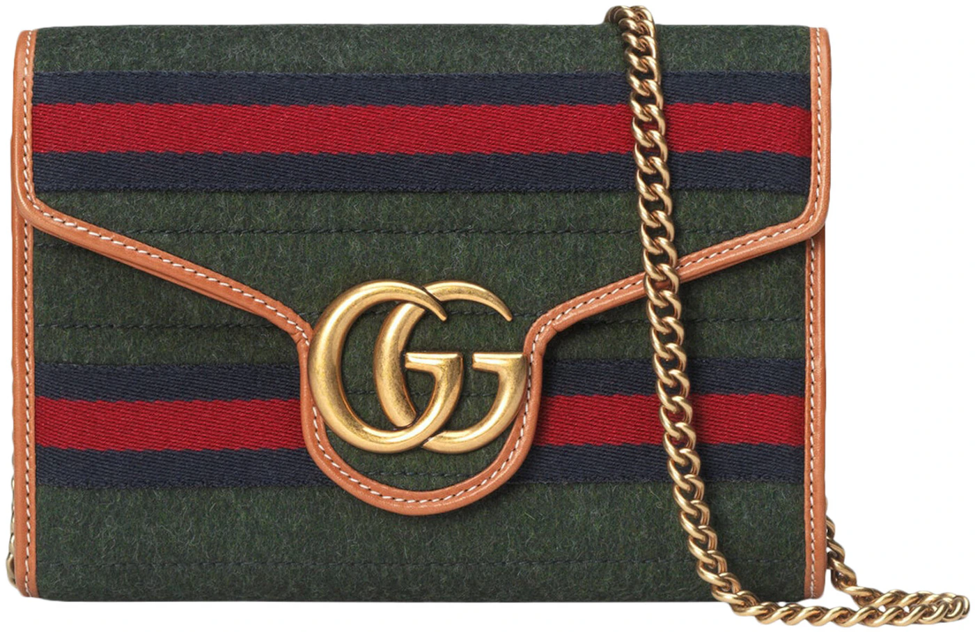 Gucci GG Marmont Shoulder Bag Mini Web Dark Green/Blue/Red/Brown in Wool/ Leather with Gold-tone - US