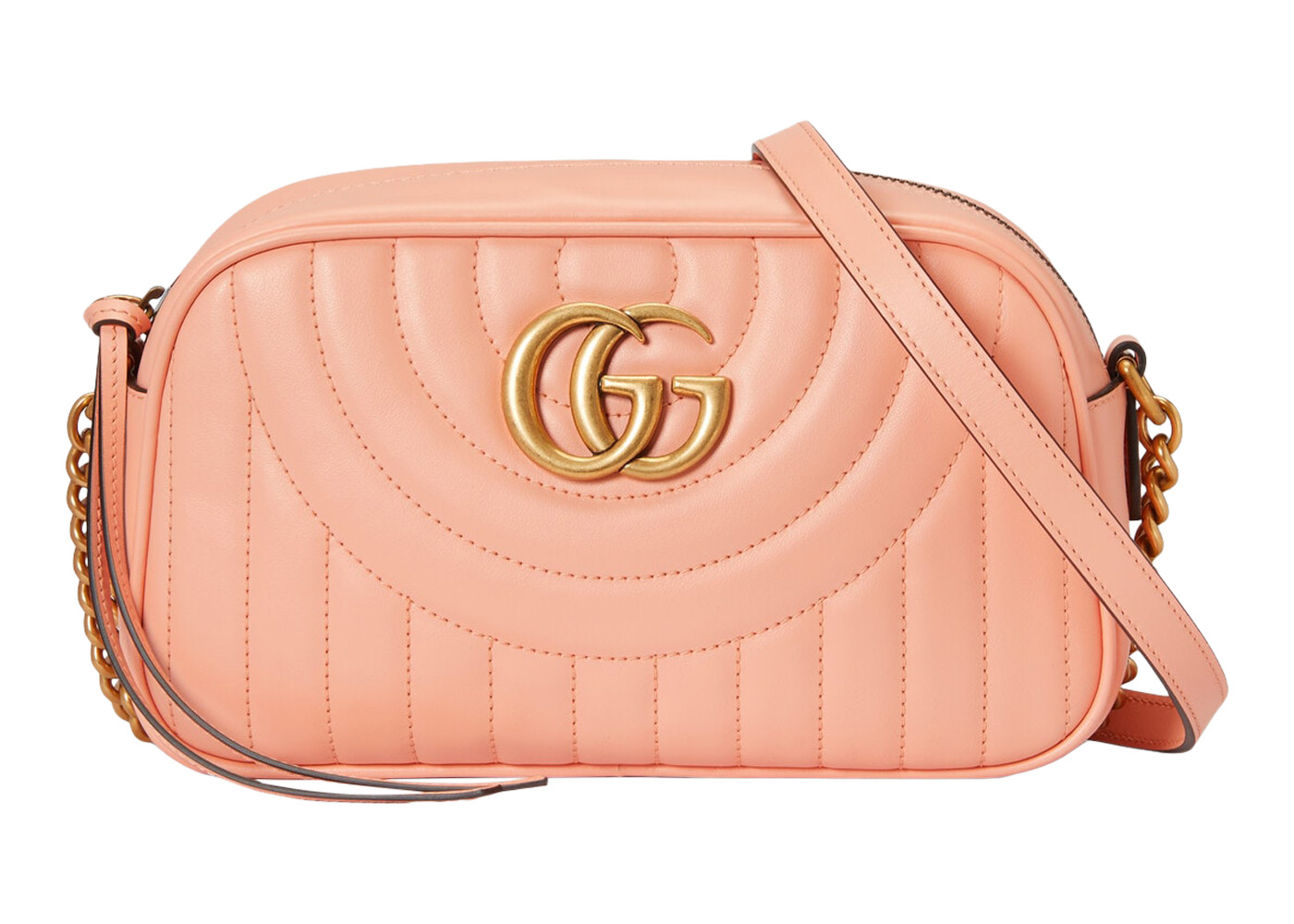 Gucci GG Marmont Shoulder Bag Peach in Leather with Antique Gold