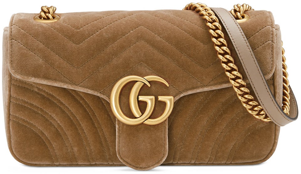 Gucci GG Marmont Shoulder Bag Velvet Small Taupe in Velvet with