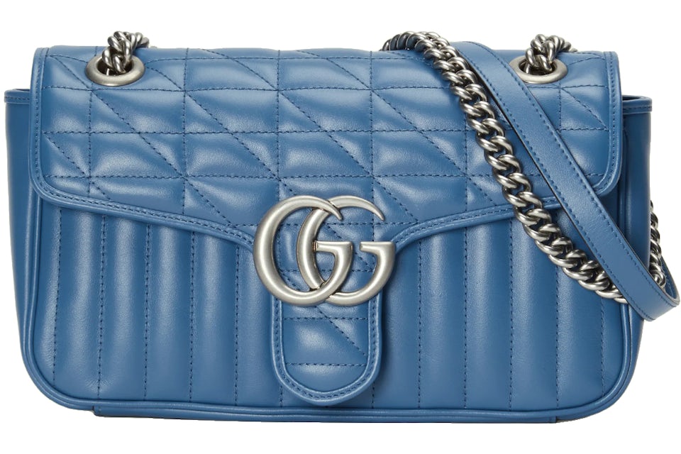 Gucci GG Marmont Small Blue Matelasse in Leather with Palladium-tone - US