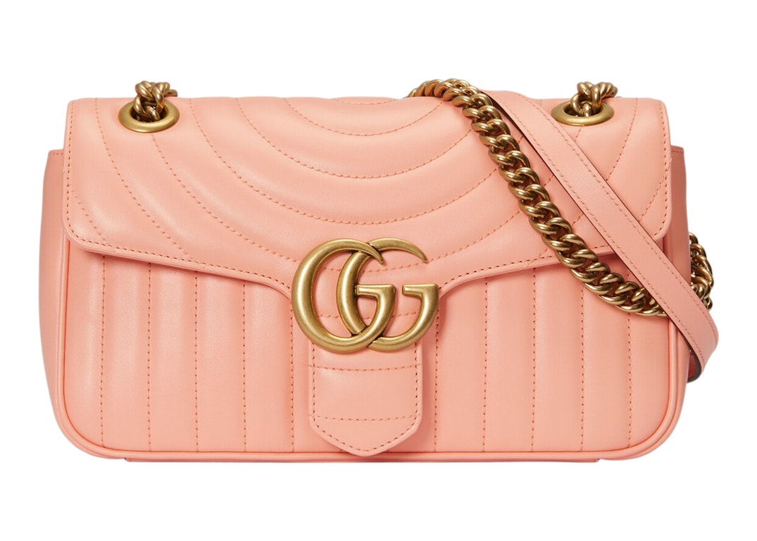Pre-owned Gucci Gg Marmont Small Shoulder Bag Matelasse Round And Vertical Peach