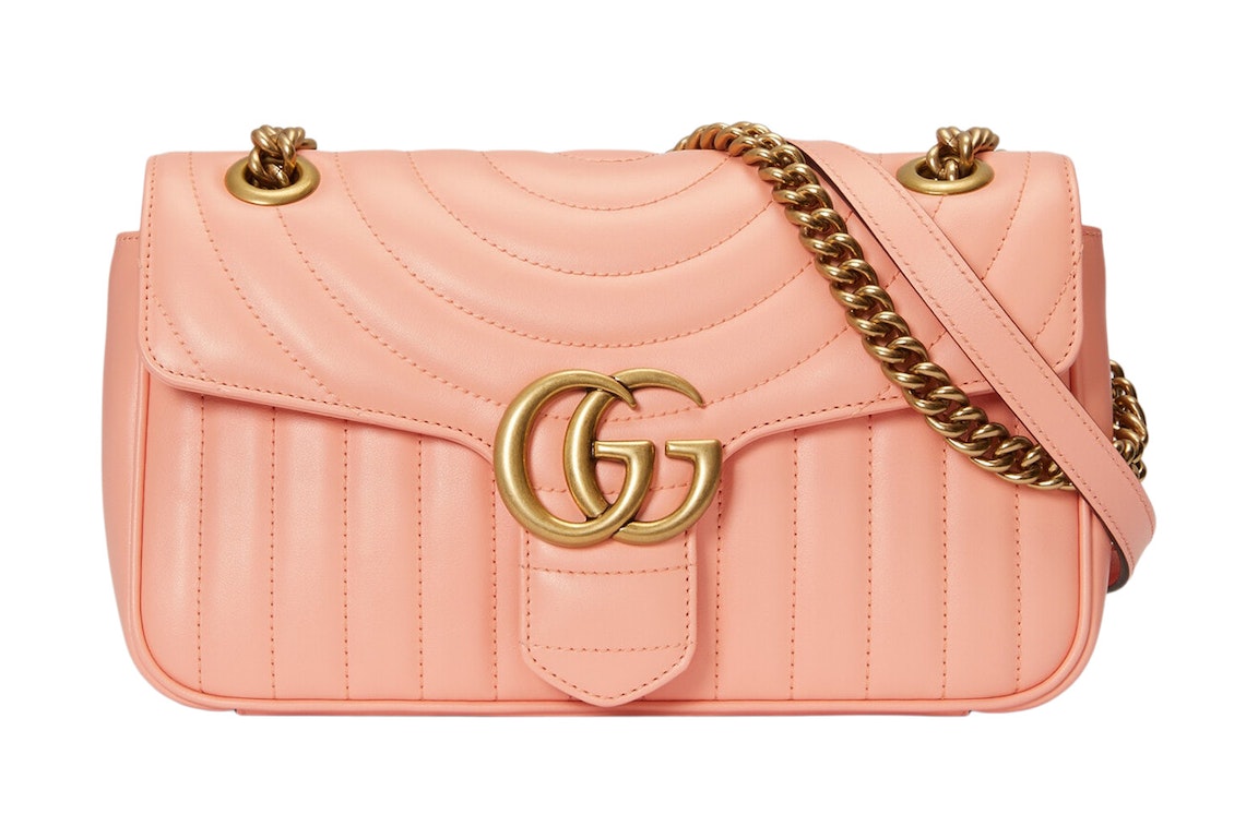 Pre-owned Gucci Gg Marmont Small Shoulder Bag Matelasse Round And Vertical Peach