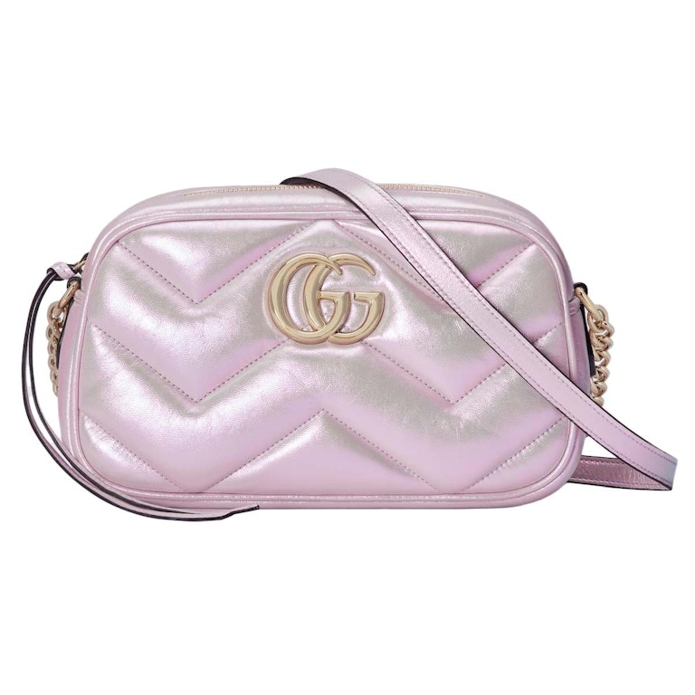 Pre-owned Gucci Gg Marmont Small Shoulder Bag Pink Iridescent