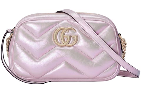 Gucci GG Marmont Small Shoulder Bag Pink Iridescent in Leather