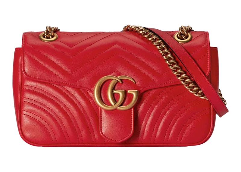 Gucci GG Marmont Small Shoulder Bag Red in Leather with Antique