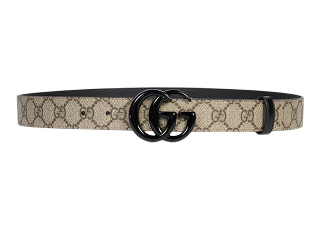 Pre-owned Gucci Gg Marmont Thin Belt Gg Supreme Beige/ebony