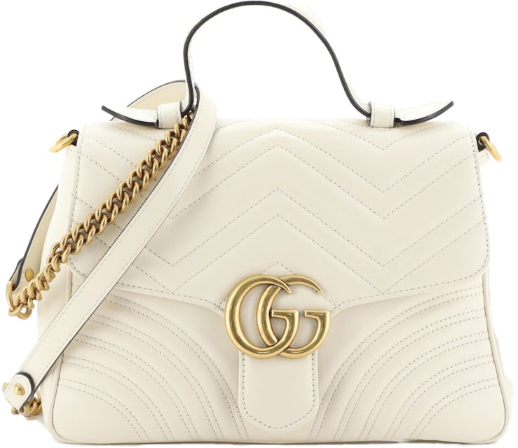 GG Marmont mini top handle bag in white leather