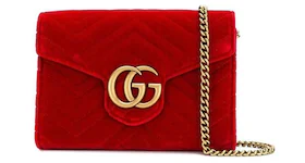 Gucci GG Marmont Wallet on Chain (16 Card Slot) Velvet Hibiscus Red