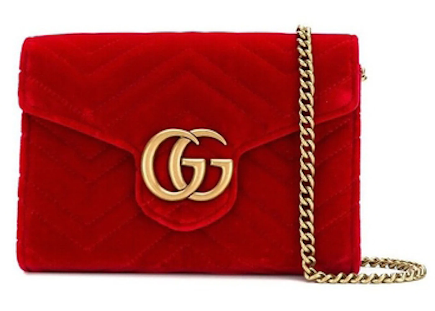 Gucci GG Marmont Wallet on Chain (16 Card Slot) Velvet Hibiscus Red in  Velvet with Antique Gold-tone - US