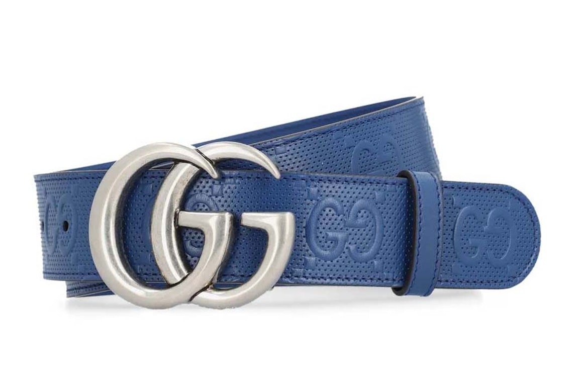 Pre-owned Gucci Gg Marmont Wide Belt Navy/silver