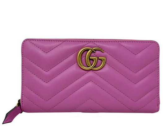Gucci GG Marmont Zip Around Wallet Matelasse Bright Pink in 
