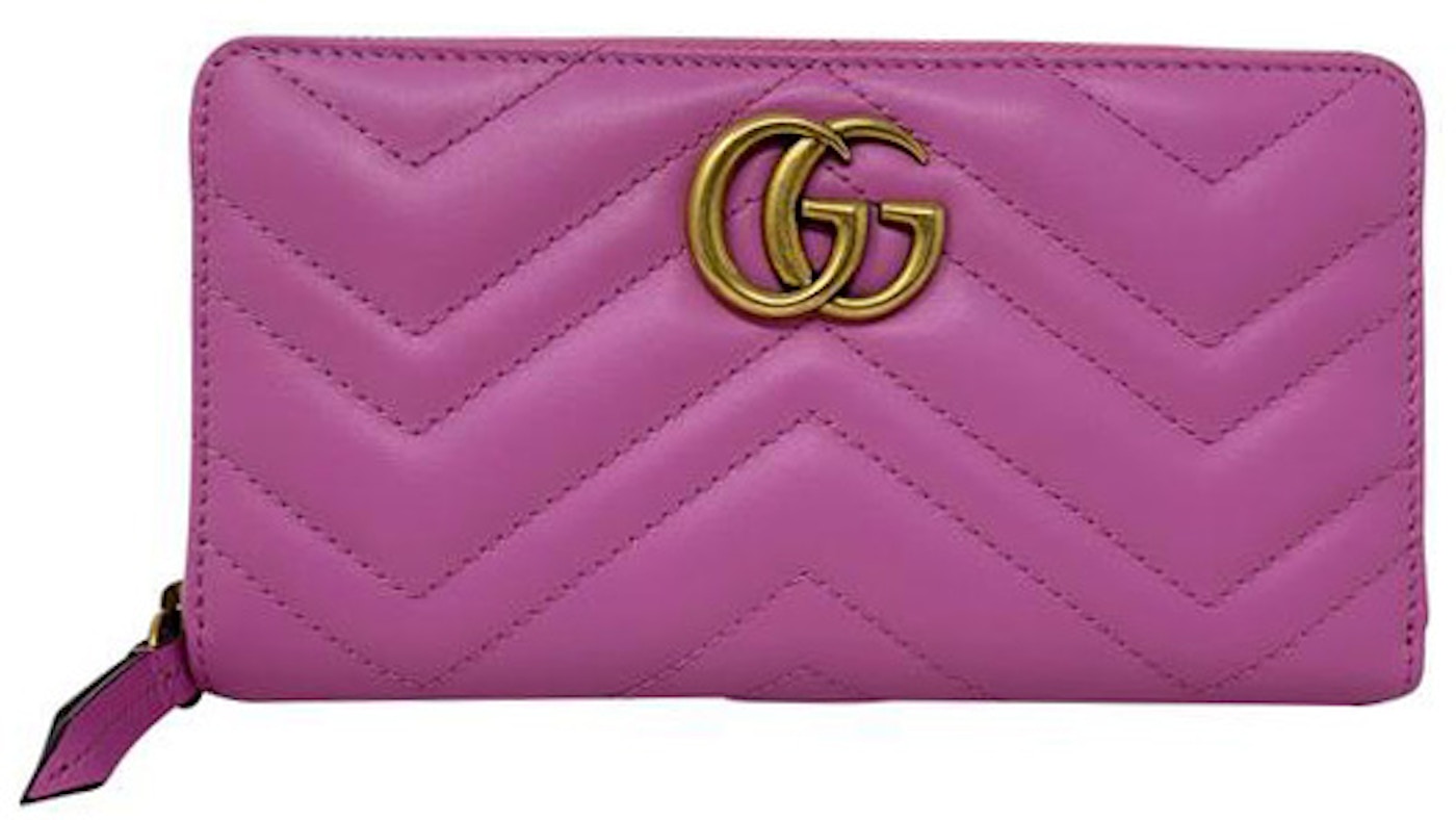 Gucci GG Marmont Zip Around Wallet Matelasse Bright Pink in Leather ...