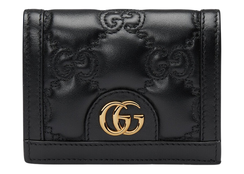 Gucci GG Matelasse Card Case Wallet Black in Leather with Gold