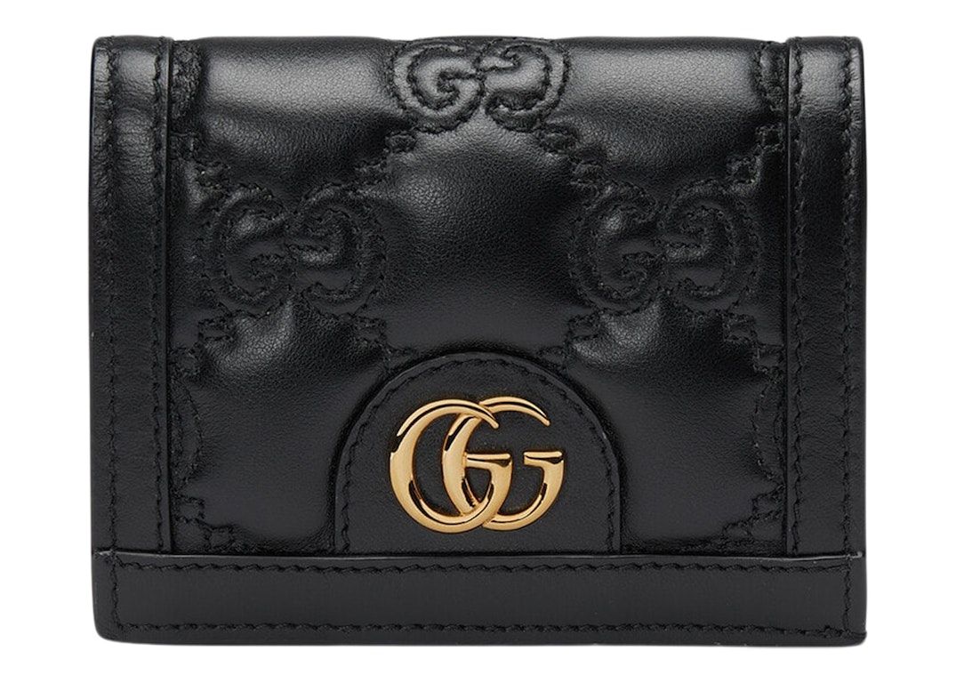 Pre-owned Gucci Gg Matelasse Card Case Wallet Black