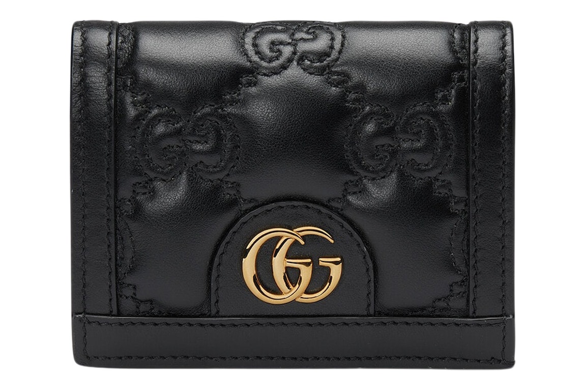 Pre-owned Gucci Gg Matelasse Card Case Wallet Black