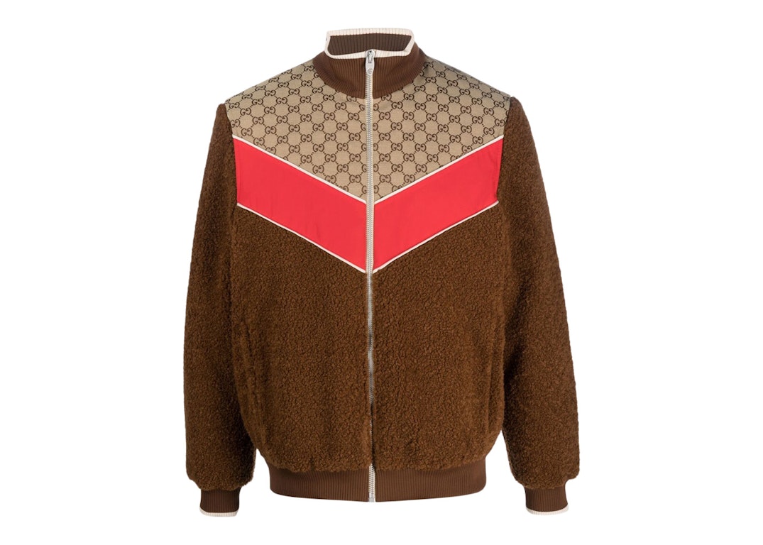 Pre-owned Gucci Gg Monogram-pattern Zip-up Jacket Brown/pink