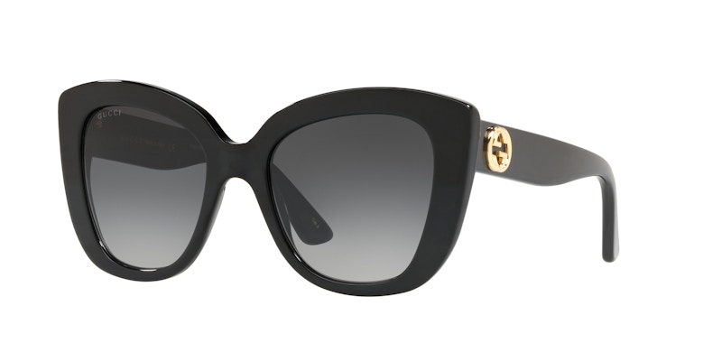 Pre-owned Gucci Women's Gg Ovesized Cat Eye Sunglasses In Black/gold (gg0327s/001) In Multi