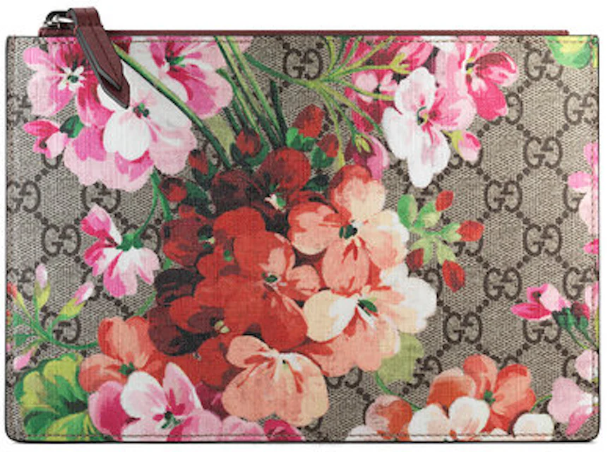 Gucci GG Pouch Blooms Beige/Ebony in Canvas with Silver-tone - US
