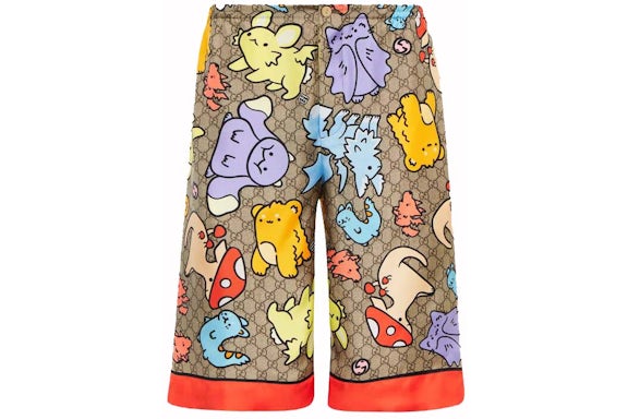 Gucci GG Print Pantalones Cortos de Sarga de Seda Beige Multi