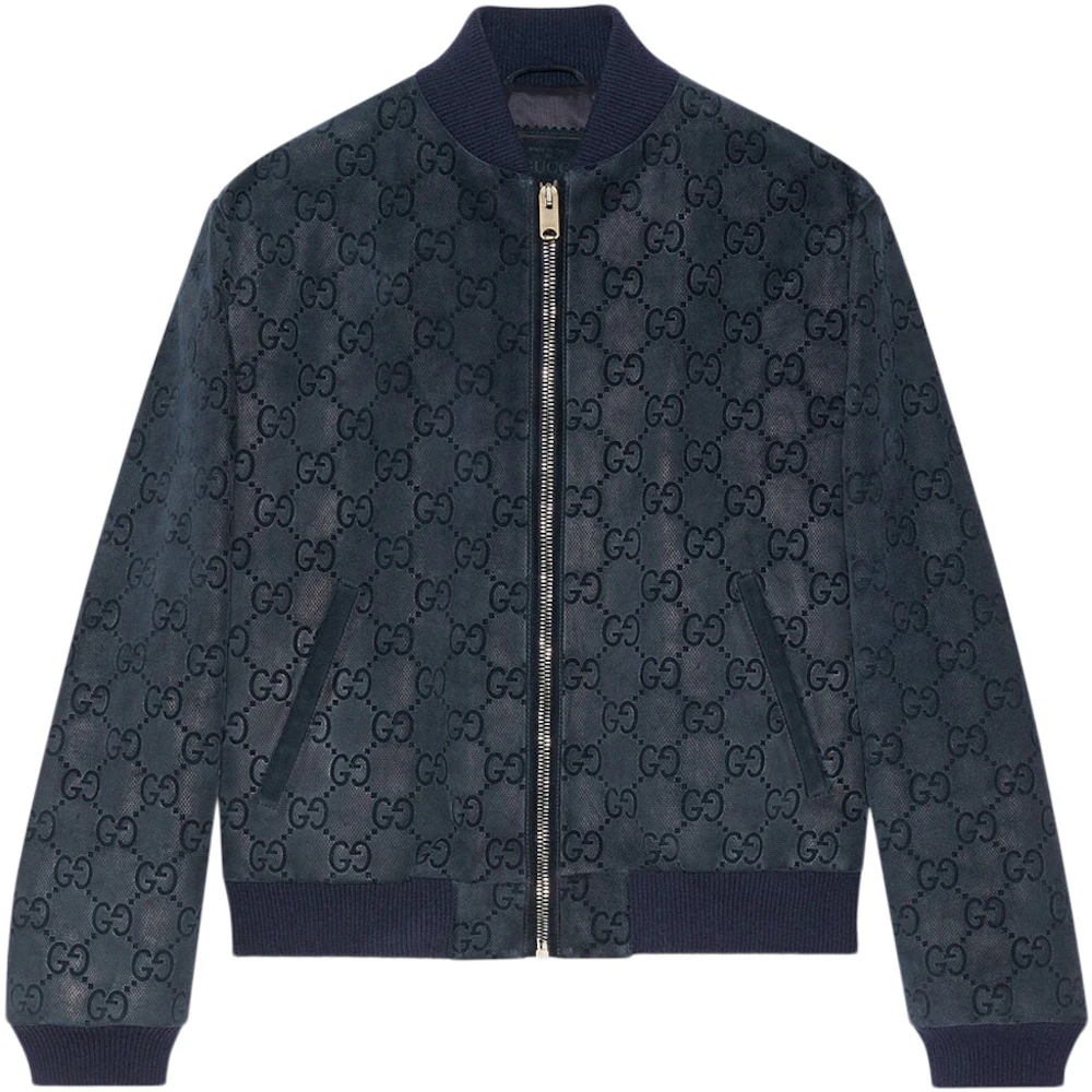 Gucci GG Printed Suede Bomber Jacket Navy Men's - FW22 - GB
