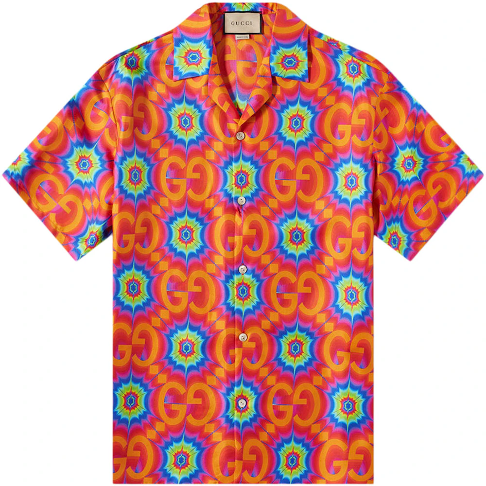 Gucci GG Psychedelic Silk Shirt Orange/Electric Blue/Multi Men's - SS22 - US