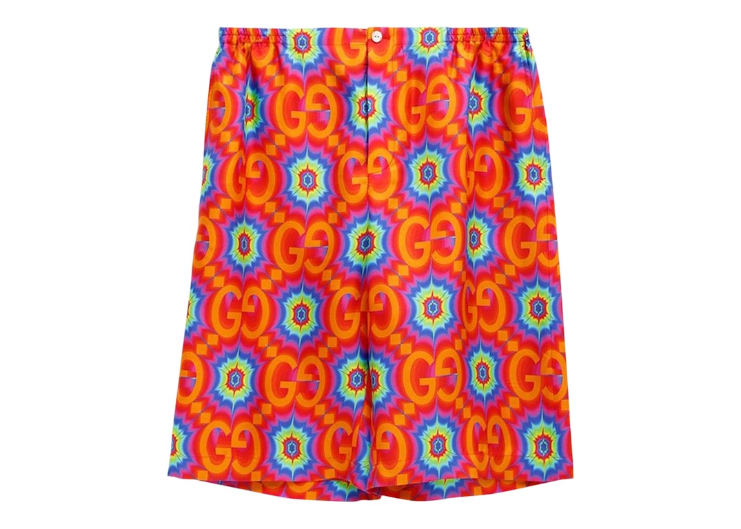 Pre-owned Gucci Gg Psychedelic Silk Shorts Orange/electric Blue/multi