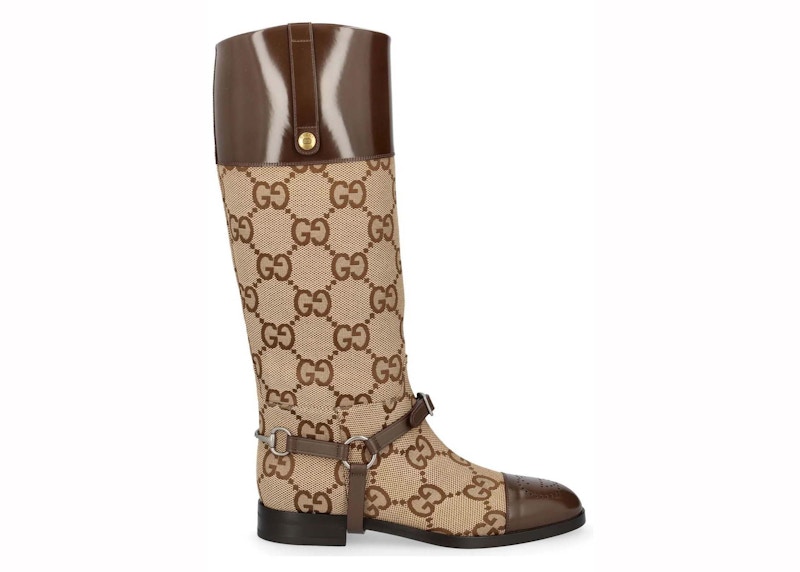 Gucci GG Round Toe Knee High Boots Beige Brown Women s 674673 UK050 2597 US