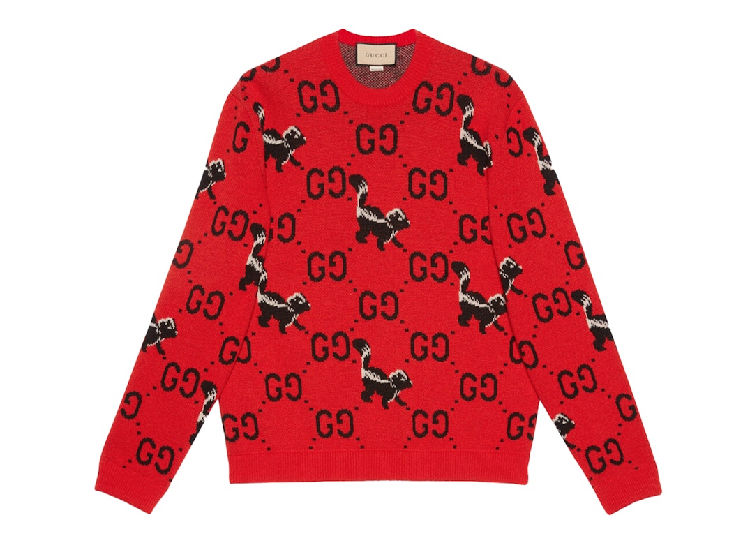Pre-owned Gucci Gg Skunk Wool Knit Sweater Red/black