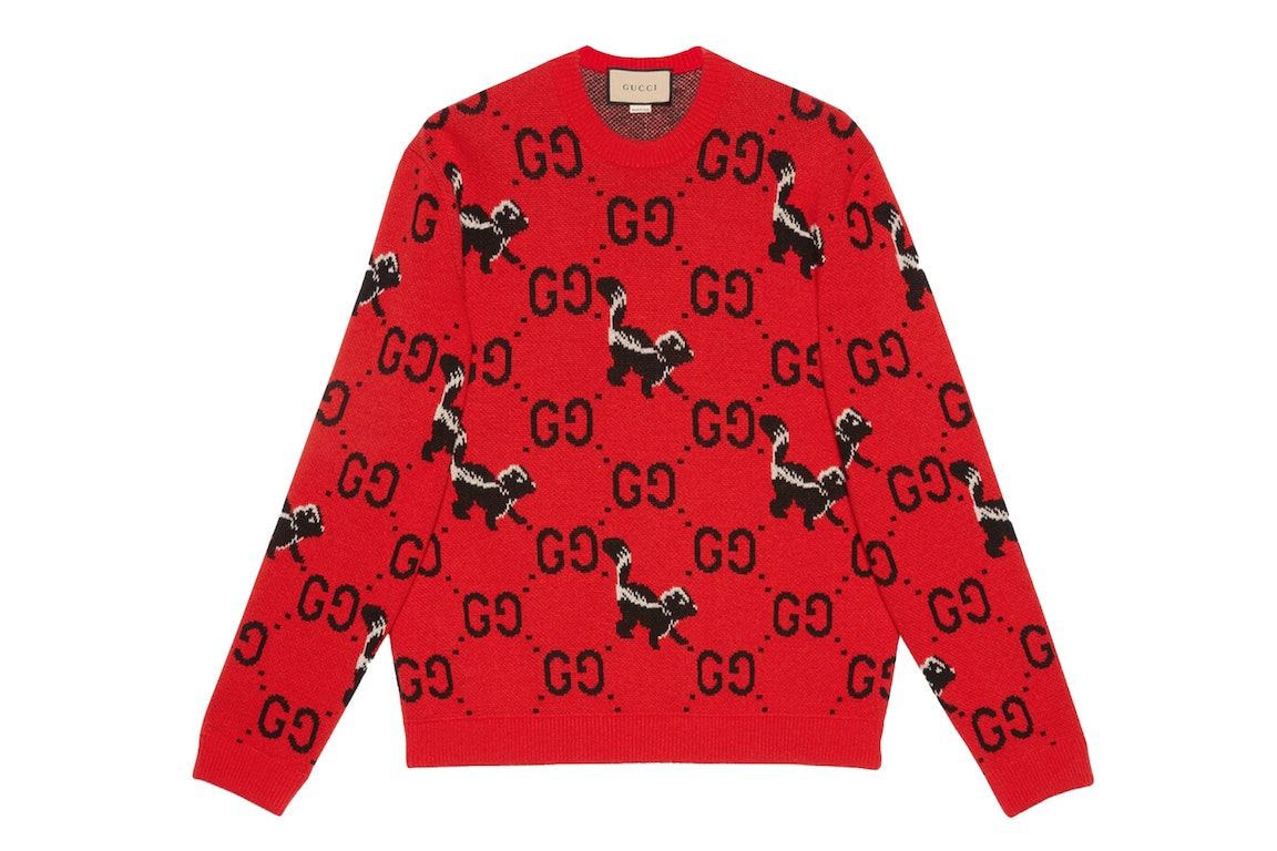 Pre-owned Gucci Gg Skunk Wool Knit Sweater Red/black