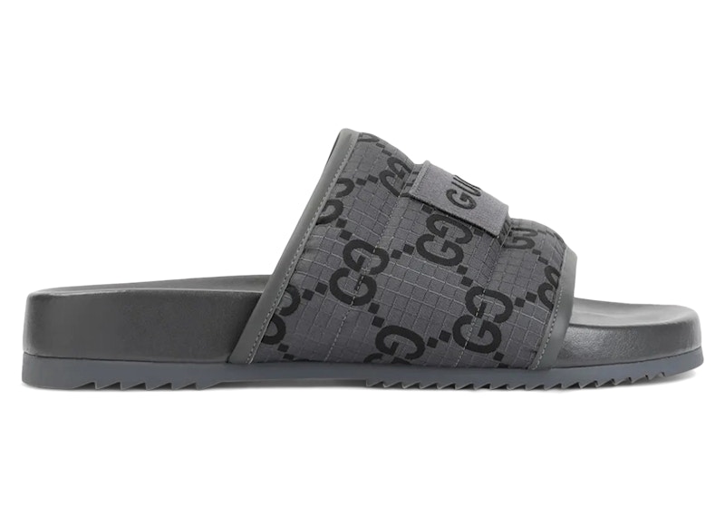 Gucci Men's GG Logo Ripstop Slide Grey Black - 771466-FACTE-1143